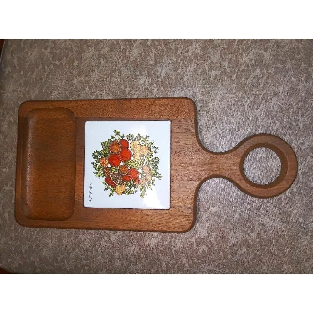 Vintage CheeseBoard Charcuterie 1970s Goodwood Teak Wood CheeseTray Square tile